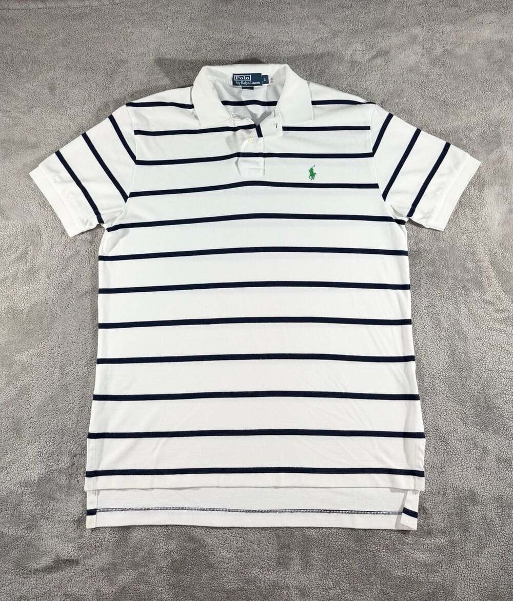 Polo By Ralph Lauren Men’s Vintage 90’s Striped Polo Shirt Size L White Navy
